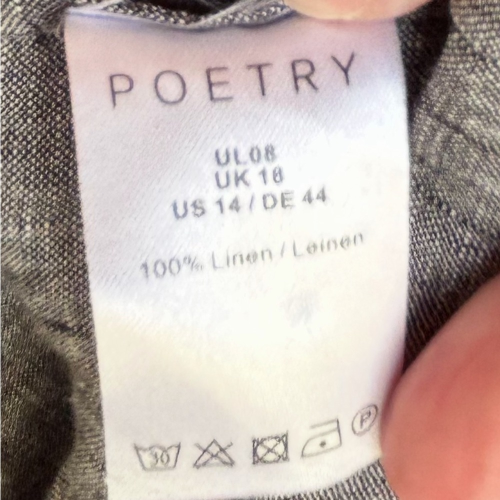 Poetry 100% Linen Gray V-neck 3/4 Sleeve Dress Casual - Picture 2 of 7